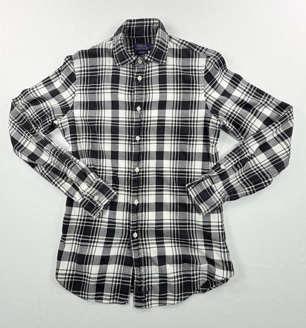 Polo Ralph Lauren Men’s Custom Fit Black White Plaid Long Sleeve Shirt Size S